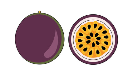 Purple Passion Fruit Whole and Halved.