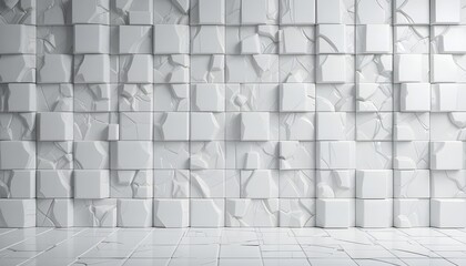 Futuristic Arabesque Tiles Forming White Semi-Gloss 3D Wall Background With Modern Geometric Depth Render
