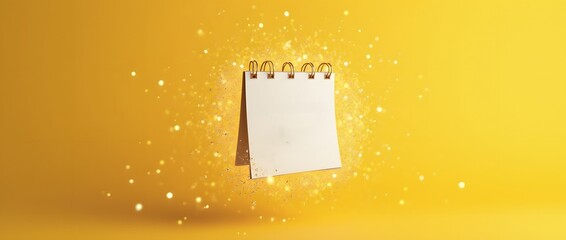 Festive desk calendar page floating against a vibrant golden yellow background symbolizing important dates and holiday scheduling.