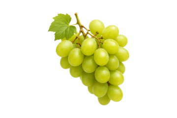 Fresh Green Grapes Bunch with Leaf for Nutrition Isolated on a Transparent Background