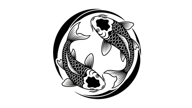 Blackwork koi fish tattoo vector, bold solid black ink style .