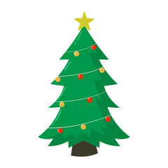 Illustration of Decorated Christmas Tree with Star