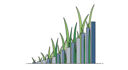 sustainable growth chart concept showing increasing bar graph made of green grass blades for eco business finance and environmental reports