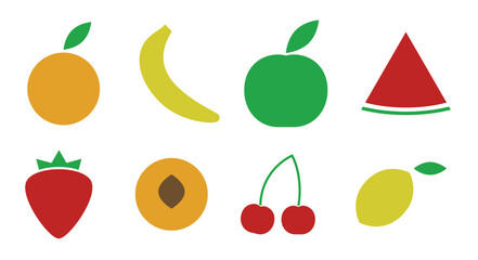  set of colored icons on a theme fruit