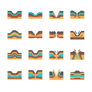Geology icons types of rock folds and tectonic faults