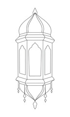 Detailed line art of a traditional middle eastern lantern for ramadan