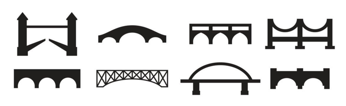 set of isolated black simple icons bridges