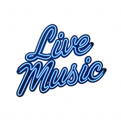 Obraz premium Neon Live Music Sign Glowing Brightly in Vibrant Blue Light for Nightlife and Events Decor