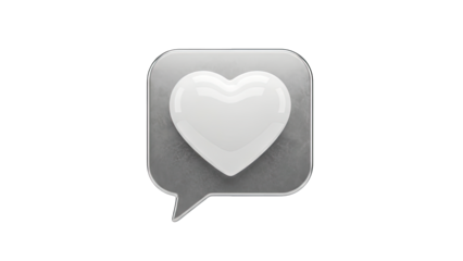 3D white heart icon inside a speech bubble on transparent background