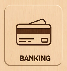 Minimalist Wooden Banking Icon with Credit Card Symbol on Wood Background for Finance and Business