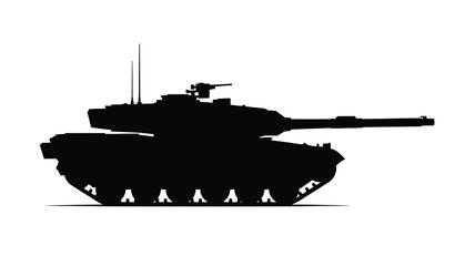 A detailed black silhouette of a modern military tank powerful and armed silhouette © ANISURRAHMAN