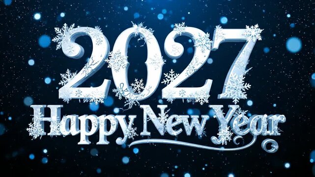 Happy New year 2027 adorned by delicate snowflakes. Suitable for marketing or business purpose