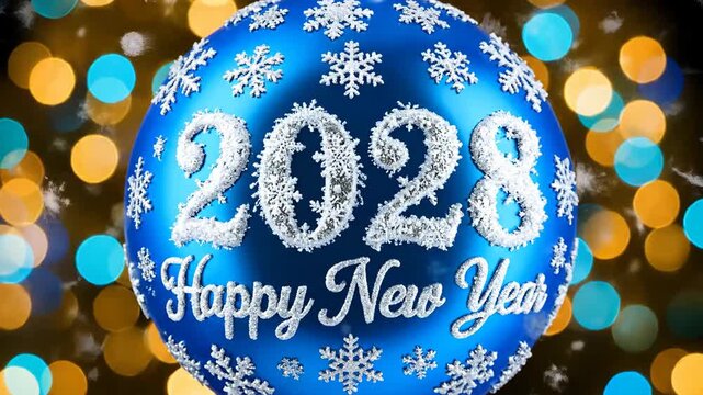 Happy New year 2028 adorned by delicate snowflakes. Suitable for marketing or business purpose