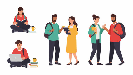 Diverse group of students studying and collaborating on educational projects together