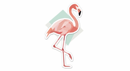 Stylized digital illustration of a pink flamingo standing on one leg with a minimalistic background