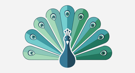Stylized elegant peacock illustration with vibrant tail feathers fanned out