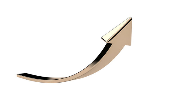 A shiny gold arrow pointing upwards on transparent background