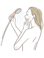 目を閉じてシャワーを浴びる女性