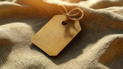 Light beige tag on linen fabric