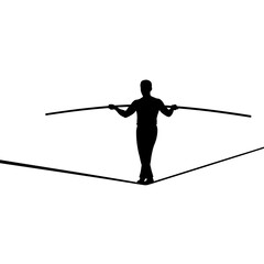 Fototapeta premium Person balancing on tightrope with pole for stability
