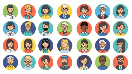 Diverse Group of People Avatars in Circular Frames.