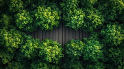 Lush forest canopy, dark lines