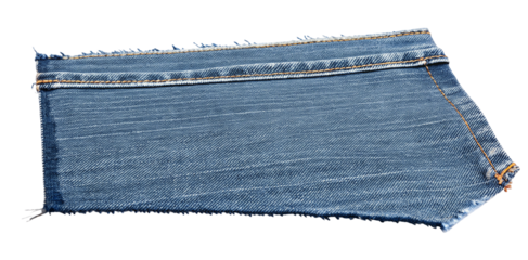 Close-up of blue jeans fabric with orange stitching on transparent background