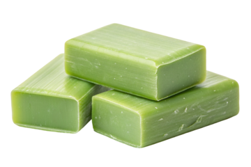 Fresh green aloe vera soap bars stacked together