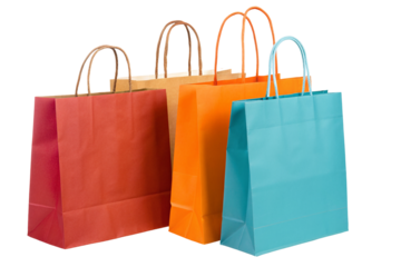 Vibrant colored shopping bags on transparent background