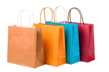 Vibrant colored shopping bags on transparent background