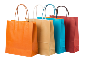 Vibrant colored shopping bags on transparent background