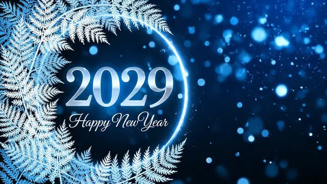 Happy New year 2029 adorned by delicate snowflakes. Suitable for marketing or business purpose