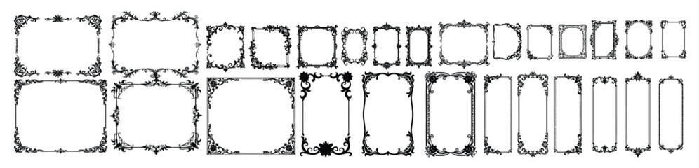 Collection of ornate black decorative frames and borders