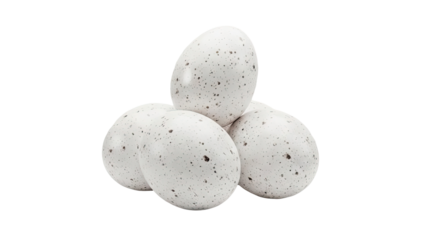 3D Four speckled bird eggs stacked together on transparent background