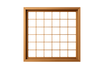 Traditional Japanese Wooden Window Frame with Grid Design Isolated on a Transparent Background