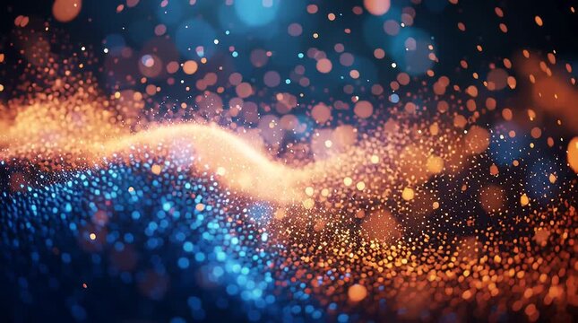 Abstract digital wave composed of countless glowing particles