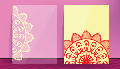 Transparent cover ornamental mandala design background, luxury wedding invitation, book cover