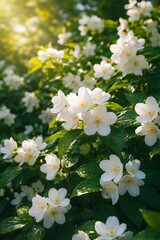 Fototapeta premium Fragrant Jasmine Flowers Blooming in a Garden