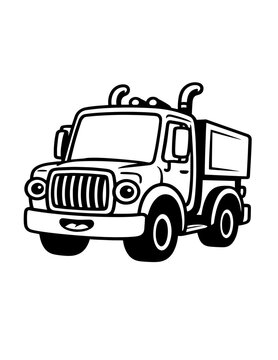 Cute kids style drawing doodle outline city transport for kid coloring books. Childish sketchy linear public city transport, car, truck for children educational or fun app or book, sticker, logo

