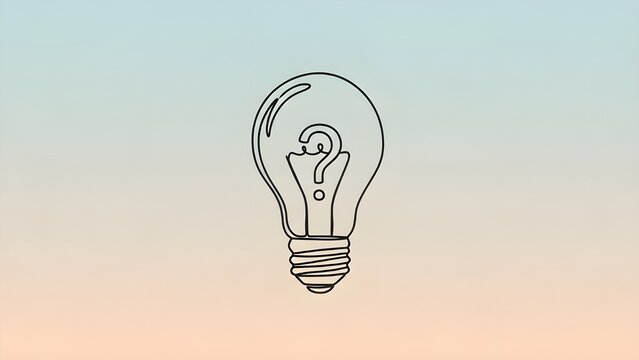 Conceptual line art drawing featuring a lightbulb containing a question mark illustrating a search for an innovative idea - Powered by Adobe