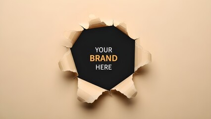 Brand advertising concept with torn paper revealing black space for logo