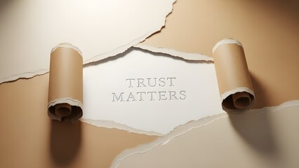 Revealing the essential message trust matters through torn paper revealing a hidden foundational truth below layers