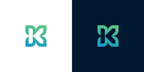 Abstract letter K logo in gradient green and blue, suitable for technology or nature-themed brands