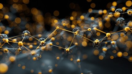 Molecular structure with connected atoms and bonds in 3D space.