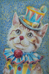 Adorable kitten oil pastel painting portrait