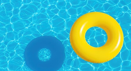 Vibrant pool floats in sparkling blue water on sunny summer day