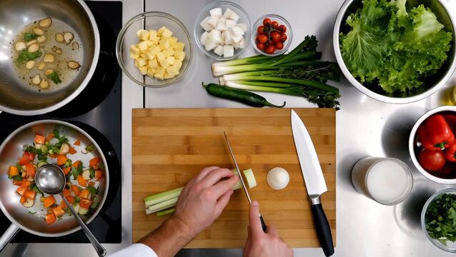 Colorful Vegetable Preparation in a Professional Kitchen