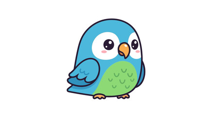 Obraz premium Charming blue bird cartoon character with big eyes on a white background perfectly suited for