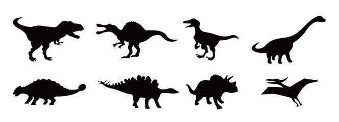 set of dinosaur silhouette design wild reptile sign and © aew