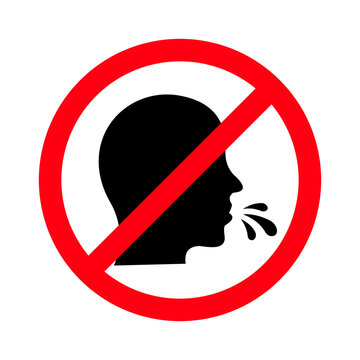 No Spitting Prohibition Safety Sign. Public Health Warning ISO No Spitting Symbol. Hygiene Rule No Spitting Prohibition Sign. 